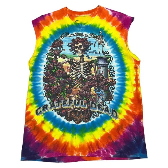 Grateful Dead Other - Grateful Dead TIE DYE Vintage Y2K Liquid Blue Cut-Off Tank Top Tee Shirt Mens M